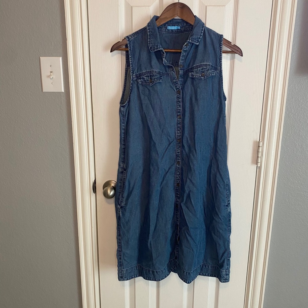 J.McLaughlin Womens Blue Linen Sleeveless Button Down Denim Midi Dress Medium